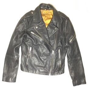 Topshop Women's Genuine 100% Black Leather Biker Jacket Size US 6 EURO 38 Uk 10